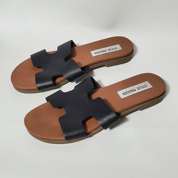Steve Madden Dariella Black and Brown Slide Sandals Leather Upper Size 6 - Picture 3 of 6